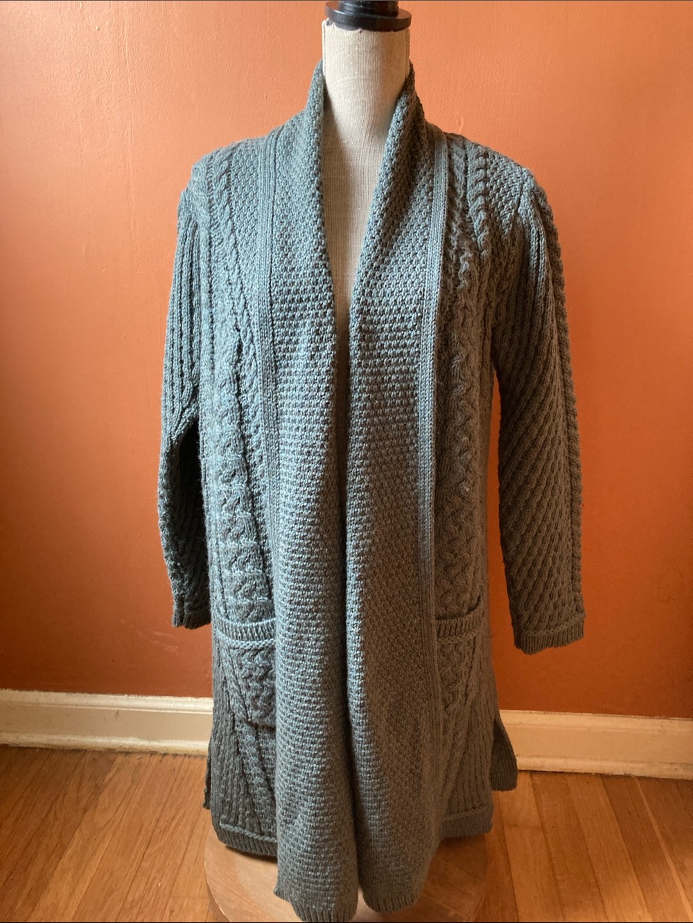 Aran Crafts Open-Front Cable Knit Cardigan Sweater - Size M
